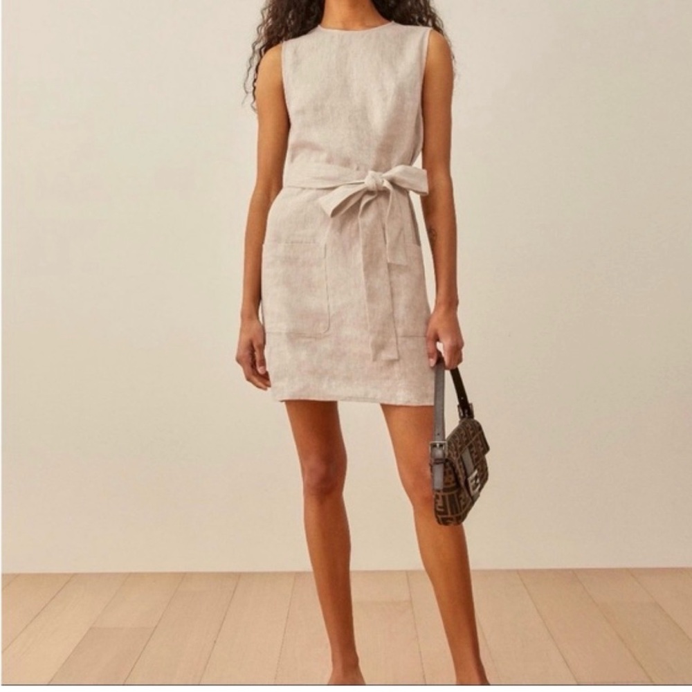 Reformation Beige Tie-Waist Mini Dress